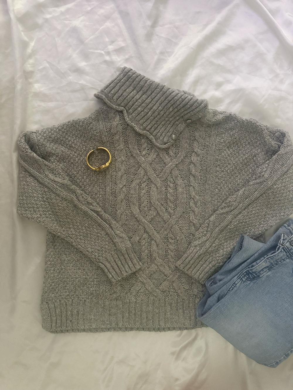 Lauren Ralph Lauren Gray Cable Knit Turtleneck Sweater